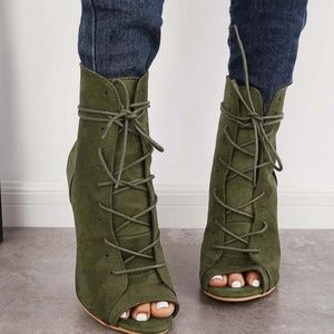 Women's Fashion Peep Toe Stiletto High Heel Ankle Boots Lace Up Booties Size 38